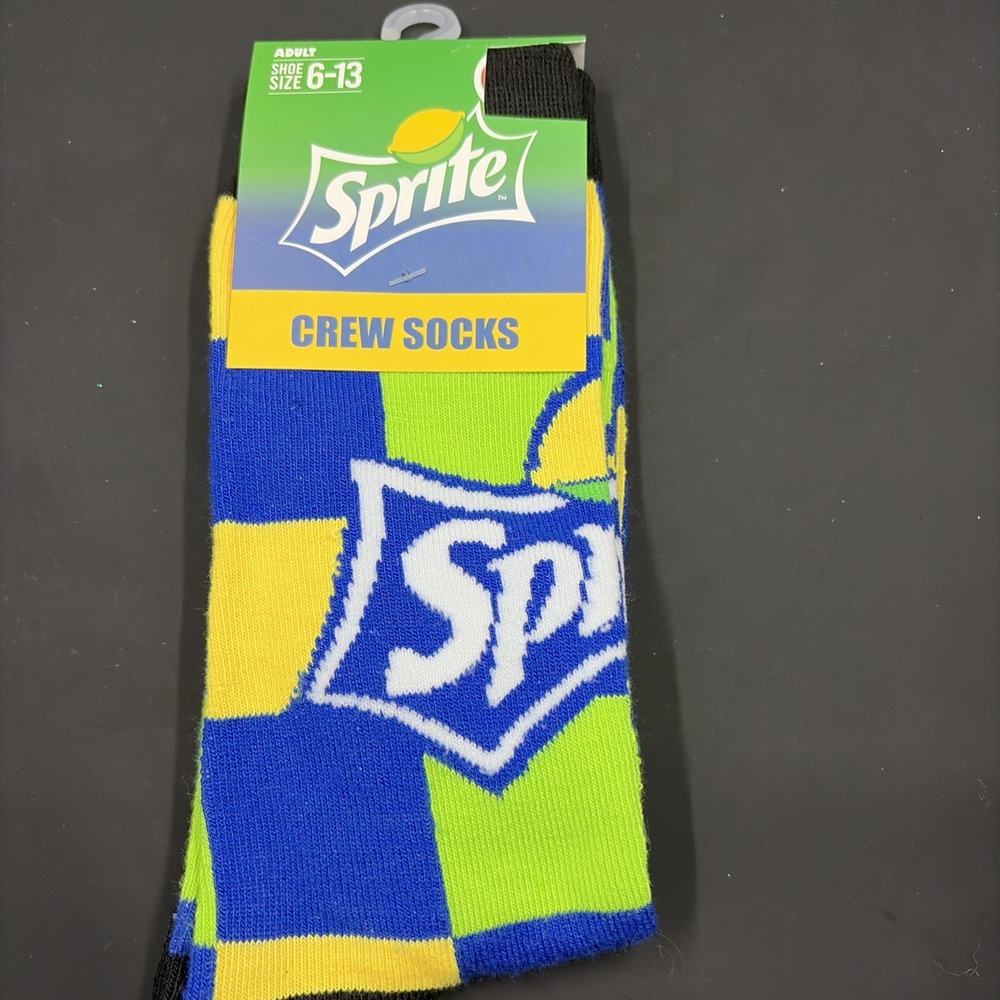 SPRITE Men's Size 6-13‎ Crew Socks Blue Yellow Green Black Official Logo Design